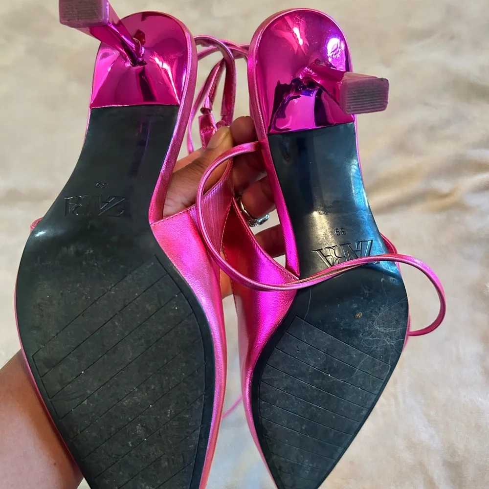 Zara Women's Metallic Pink Heels 39 - Picture 7 of 8